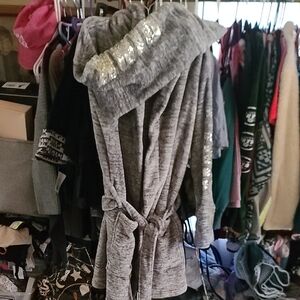 PINK Victoria's Secret Gray Sequin Hooded Robe